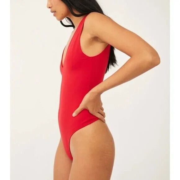 Free People Keep it Sleek Bodysuit Pink Pointsetta FP - Picture 4 of 7